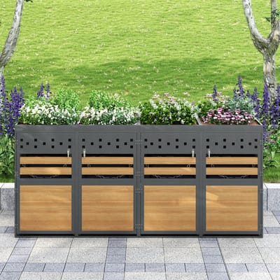 MIVRAY Containerberging – 4 Containers 120–240 Liter – Planten Dak – Metaal – Grijs En Naturel – Voor Tuin En Oprit – Afsluitbaar