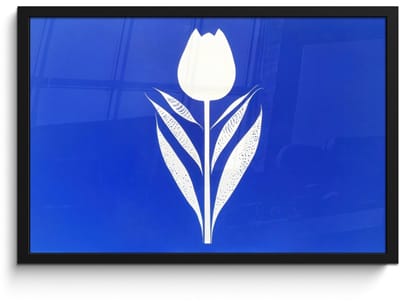 Poster in lijst - Fotolijst 60x40 cm - Posters - Tulp - Minimalistisch - Bladeren - Wit - Posterlijst zwart - Decoratie - Wanddecoratie woonkamer - Muurdecoratie slaapkamer