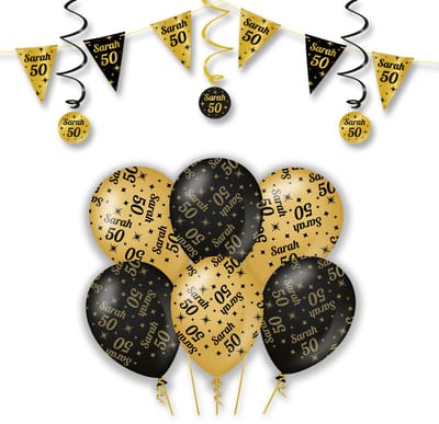 LUQ – Statement Set Sarah – Zwart-Goud – Verjaardag Party Feestpakket Decoraties – Luxe Ballonnen-Slingers-Vlaggenlijn