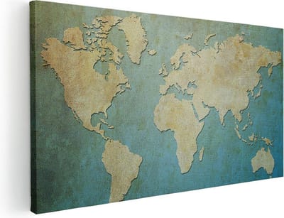 Artaza Canvas Schilderij Wereldkaart - 40x20 cm - Klein - Wanddecoratie Vintage - Muurdecoratie Woonkamer - Schilderijen Op Canvas