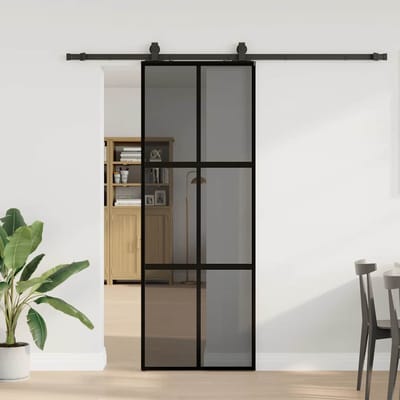 vidaXL - Schuifdeur - met - beslagset - 76x205 - cm - gehard - glas - zwart
