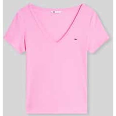 slim fit T-shirt van katoenmix