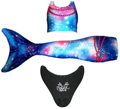 Mermaid Sisters Zeemeermin Staart Set voor Meisjes - Blauw/Roze - Maat 134-146 - Monovin & Bikini Zeemeermin Zwemkleding