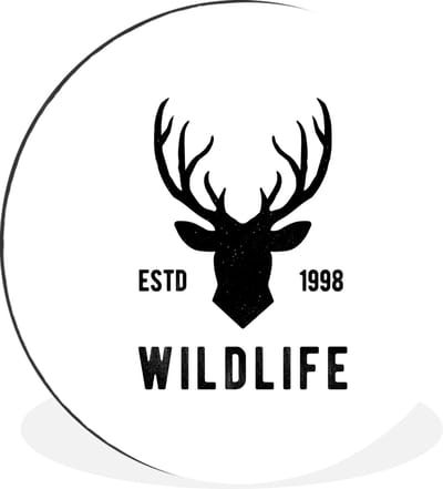 WallCircle - Wandcirkel - Muurcirkel - Hert - Logo - Zwart - Wit - Aluminium - Dibond - 60x60 cm - Binnen en Buiten