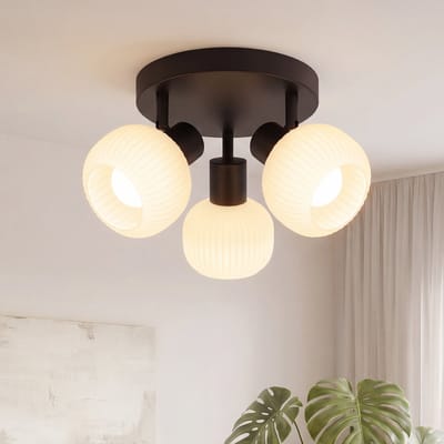 Glitzerlife - Plafondspot Plafondlamp - 3xE14 fitting - draaibare opbouwspots - 350° draaibaar en 90° kantelbaar - vintage rond glas - Ø19cm - zwart
