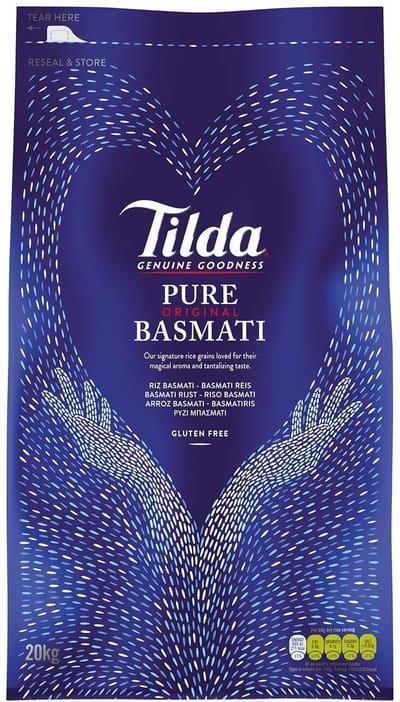 Tilda Pure Original Basmati Rijst 20 kg – Premium Langkorrelige Basmati Rijst uit de Himalaya-uitlopers | Aromatische Rijst voor Aziatische, Oosterse & Bijgerechten met Kajal Sticker