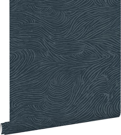 ESTAhome behang 3d golvende lijnen donkerblauw - 53 cm x 10.05 m - 139665