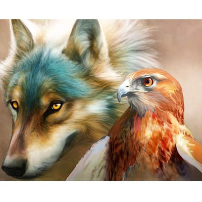 Peinture Diamant 5D DIY Arrive Loup et Aigle Mosaïque Diamant Motifs Point de Croix Broderie 20X30CM beige