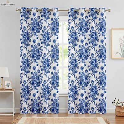 Aquarel Bloemenprint Gordijnen Pastorale Stijl Polyestervezel Machinewasbaar Slaapkamer Woonkamer Decoratieve Gordijnen 2 Stuks W50xH140(CM)x2PCS&Rod pocket