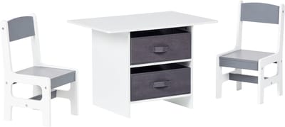 YALGOO - Kindertafel met stoelen - Grijs/Wit - MDF