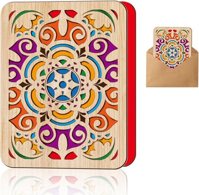 Handgemaakte Houten Wenskaart met Mandala, Duurzaam Cadeau voor Verjaardag, Valentijnsdag en Jubileum