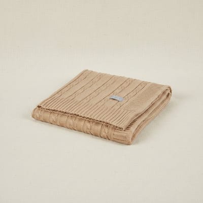 Deken van merino wol - Visgraatpatroon - Karamel - 75x95 cm