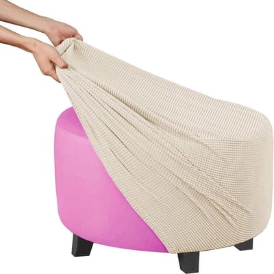 Ottomaanse Hoes - Voetbank Beschermer - Meubels Vernieuwen - Stretch Stof - Diameter 95cm - Beige