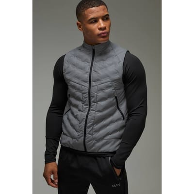 Man Active Reflective Quilted Regular Fit Gilet | Grey | Size XS