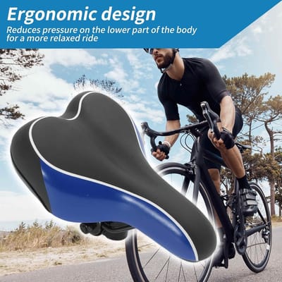 Comfortabel en waterdicht fietszadel met schokabsorbering voor trekking, racefiets, stadsfiets en mountainbike, zwart/blauw