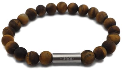 H-Beau - Handgemaakte Armband van Edelstenen - Natuurstenen - Gouden Tijgeroog Kralen - Dames - Uniseks - RVS Kraal - 8mm - lengte 18cm - Bruin/oker - Mat - Sterrenbeeld - Horoscoop - Leeuw - Tweeling