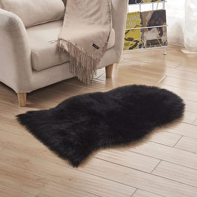 Modern schapenvachtkleed, pluizig zacht wollen shaggy vloerkleed, imitatiebont, shaggy mat, zwart, 40*60 cm