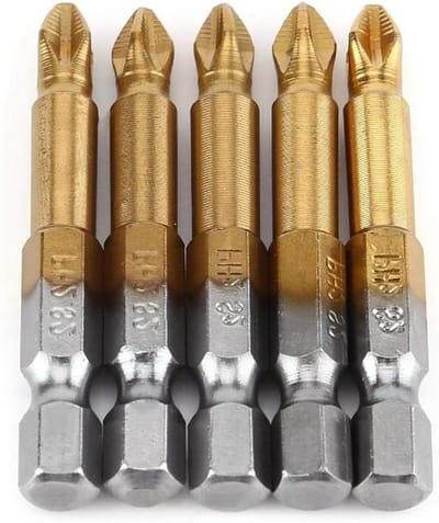 Duurzame PH2 Kruiskop Schroevendraaier Bits met Anti-Slip Titanium Coating - 1/4 Inch Hex Shank 50mm voor Elektrische en Handmatige Schroevendraaiers - Set van 5 Stuks