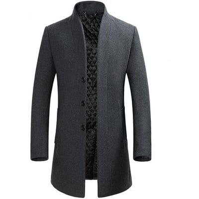 Heren Herfst en Winter Opstaande Kraag Wollen Jas Heren Middellange en Lange Niet-strijken Mode Wollen Jas 3XL
