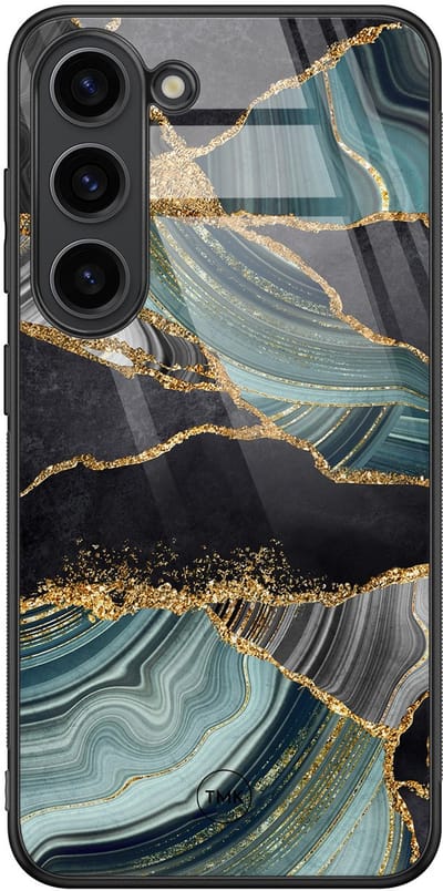 Hoesje geschikt voor Samsung Galaxy S23 - Marble jade stone - Multi - TPU luxe case (glossy toplaag) - Marmer - Hardcase backcover zwart