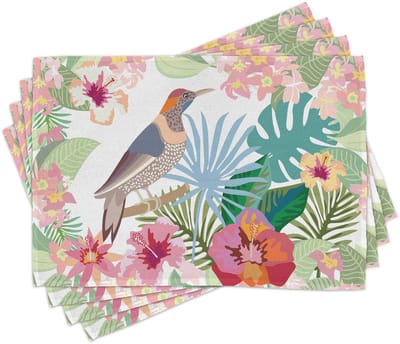 ABAKUHAUS Bos-placemats, bloeiende exotische bloemen, tafeldecoratie voor de eetkamer en de keuken van wasbare stof, veelkleurig