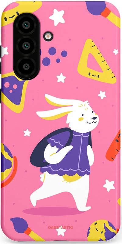 Casetastic hoesje geschikt voor Samsung Galaxy A36 / Samsung Galaxy A56 - Dubbellaagse bescherming - Slimme konijnensprongen - Fashion Case - Koraal Geel Roze