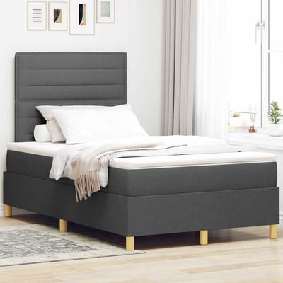 vidaXL - LED - Box - Spring - Bed - met - hoofdeinde - Donkergrijs - 120 - x - 190 - cm - Stof