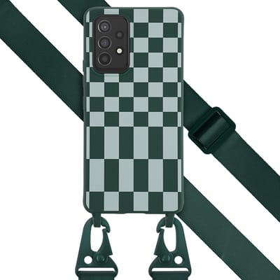 Selencia Hoesje - Geschikt voor Samsung Galaxy A53 - Siliconen design hoesje met afneembaar koord - Irregular Check Green