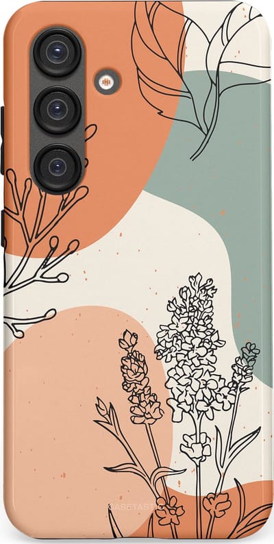 Casetastic hoesje geschikt voor Samsung Galaxy S25 - Dubbellaagse bescherming - Lijnenspel Natuur - Fashion Case - Zand Saliegroen Terracotta