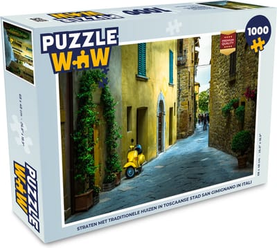 Puzzel Straten met traditionele huizen in Toscaanse stad San Gimignano in Italië - Legpuzzel - Puzzel 1000 stukjes volwassenen