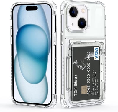 Hoesje Geschikt Voor iPhone 15 Plus Anti-Schok Transparante Hard Silicone Case met 3 Kaartsleuven