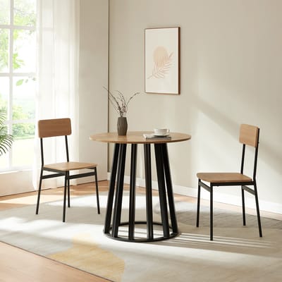 Eettafel Lensuu rond zwart en eikenkleurig 80x76 cm [en.casa]