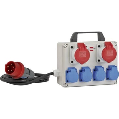 Brennenstuhl Compacte Stroomverdeler Bkv 2/4 T Ip44 / Bouwstroomverdeler met Draaggreep, Ca. 2 M Kabel, voor Continu Gebruik Buitenshuis IP44