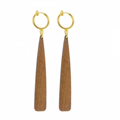 Klem oorbellen- bruin- hout- goudkleur- Solange-geen gaatje-Charme Bijoux