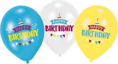 AMSCAN - 6 driekleurige latex Happy Birthday ballonnen - Decoratie > Ballonnen
