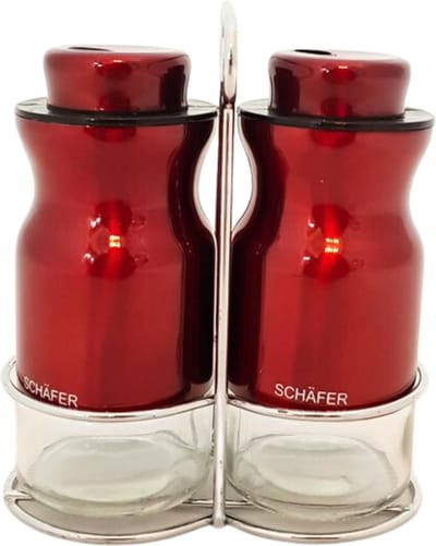 Peper en zout strooier - Peper en zout stel - In houder chroom - Kitchen tools - Metallic Red