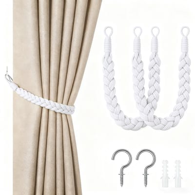 2-pack gordijnbanden - 60cm gordijnkoordgesp - handgeweven gordijnbanden - gedraaide gordijnbanden - met haken - geschikt voor thuis, kantoor, woonkamer, slaapkamer