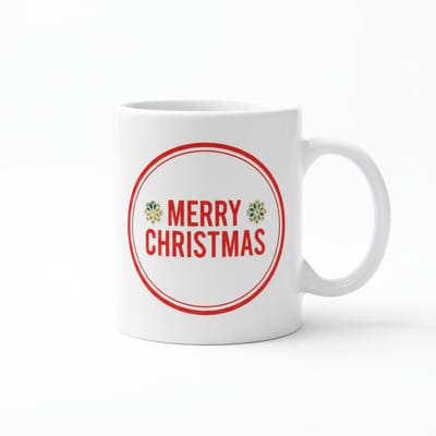 Merry Christmas Feestdagen Mok 330ml – Witte Kerstmok met Rood Cirkeldesign en Feestelijke Opdruk