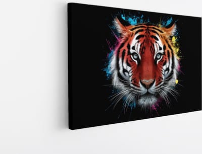 Saammp Canvas Schilderij - Tijger - Abstract - 45x30 - Foto op canvas - Wanddecoratie - Muurdecoratie Kinderkamer - Slaapkamer decoratie - Canvas Print