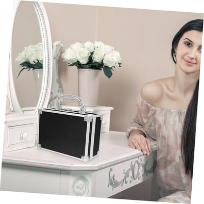 Dailygoods- Cosmeticakoffer Zwart - Aluminium Make-uphouder - Opbergdoos - Reisetui - Gereedschapskist - 20,00x14,00x9,00 cm - Make-upkoffer