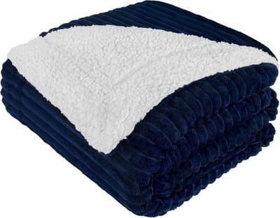 Hikemeister ® Rib Fleece deken - fleece plaid - Blauw - 150x200 cm - luxe woonplaid - warm - rib design - zachte deken