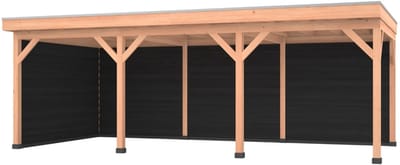 Douglas overkapping, 750 x 350, met zwarte achterwand en zijwand, Westwood Comfort Plus