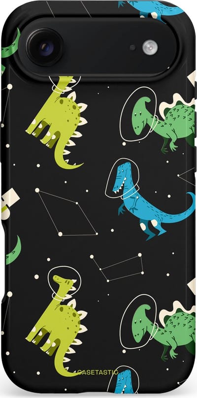 Casetastic hoesje geschikt voor Apple iPhone Air - MagSafe - Dubbellaagse bescherming - Dino in de sterren - Fashion Case - Zwart Groen Blauw