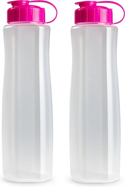 Plasticforte Kunststof waterfles 1500 ml transparant met dop roze - 2x stuks - Drinkflessen/sport/fitness flessen