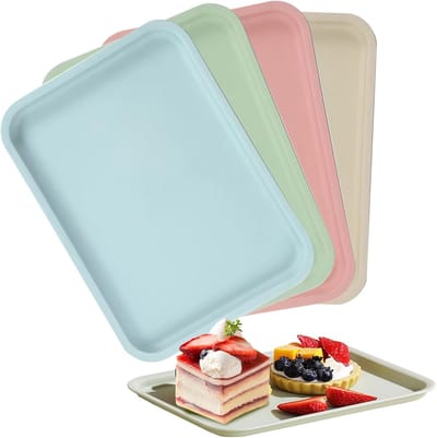 QTTVBTNA - 4 Stuks Dienblad - Kunststof - Serveertabletten – Herbruikbare Rechthoekige Tabletten voor Keuken, Café, Bakkerij en Restaurant – 24,5x17,5 cm