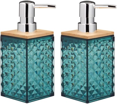 Bathroom Solutions Zeeppompje / dispenser Khaliva - 2x - emerald/zilver - kunststof - 7 x 16 cm - 300 ml - keuken en badkamer