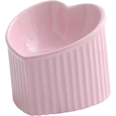 Keramische gekantelde verhoogde kattenbak in hartvorm, antislip, schattig voor katten, kittens, kleine honden, functionele breedte 14 cm, handgemaakte voerbak voor huisdieren