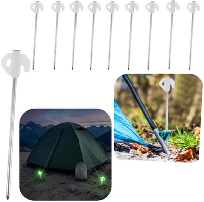 10-delig grondnagels - Tentbevestigingspinnen - Gazonbevestigingspinnen - Stormharing Grondpen - Lichtgevende pinnen met haken - Geschikt voor kampeertenten, waterdichte tuindoeken, opblaasbare tuindecoraties, luifels (20*1,1 cm - Wit)