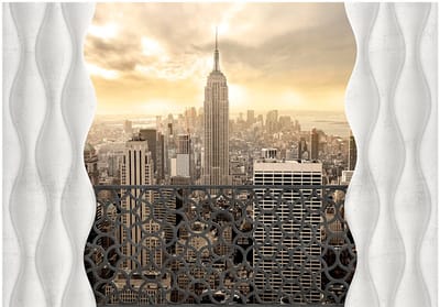 Fotobehangkoning - Behang - Vliesbehang - Fotobehang Uitzicht op New York vanaf het Balkon 3D - Light of New York - 400 x 280 cm