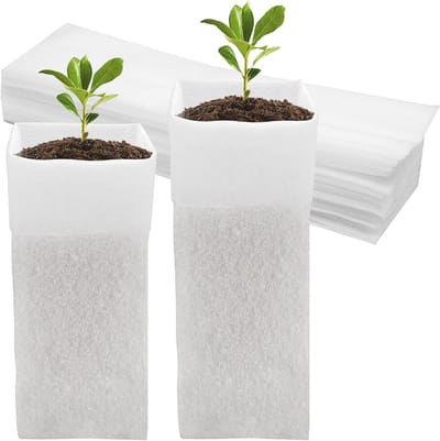 60 Stuks Biologisch Afbreekbare Kweekzakken voor Planten - Fleece Kweekzakken voor Zaailingen en Groenten (31×8.5cm)